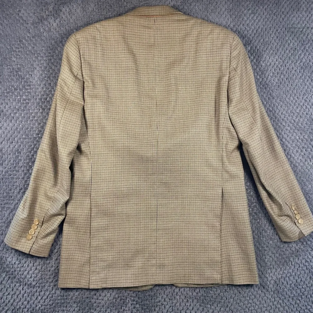 Ralph Ralph Lauren Mens 40L Silk Wool Houndstooth Sport Coat Blazer Tan Brown